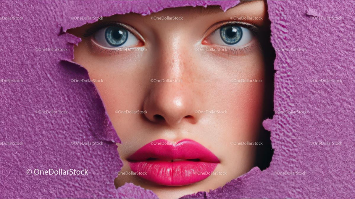 Captivating Female Portrait with Vibrant Pink Lipstick