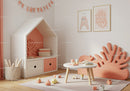 Stylish Pastel Children's Bedroom with Coral Decor and Art Walls