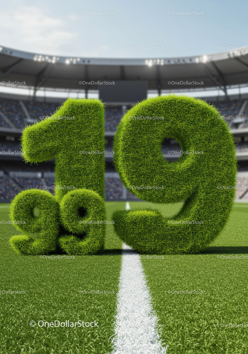 Zielony symbol 99,19 procent na boisku piłkarskim