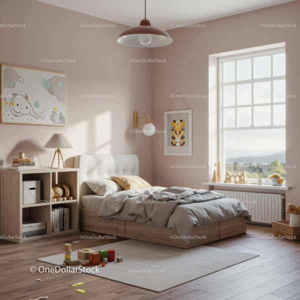 Bright Children Bedroom with Soft Bedding and Playful Wall Art