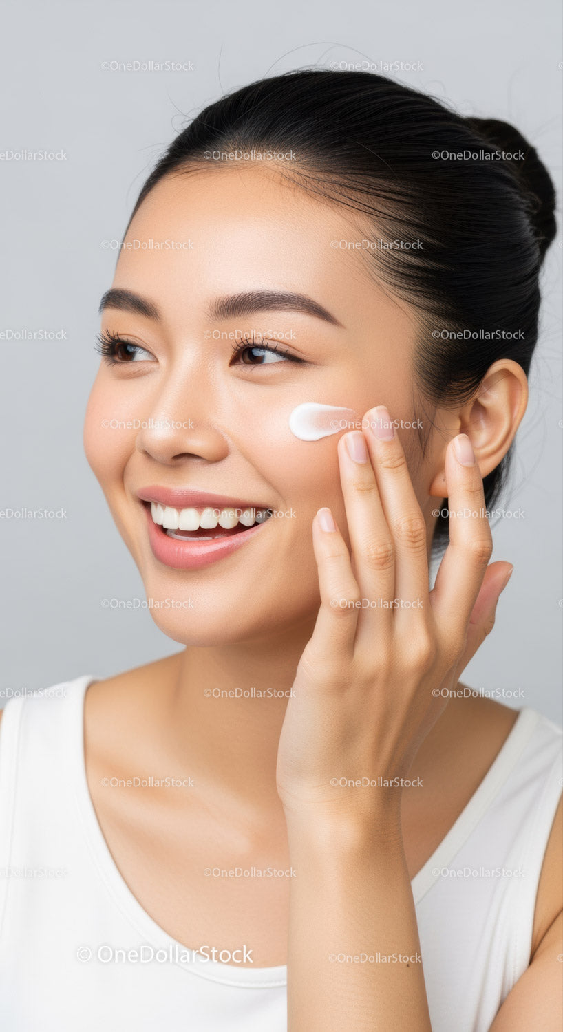 Young Woman Applying Skincare Cream for Radiant and Glowing Skin