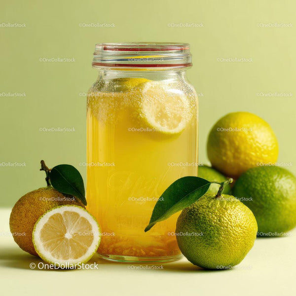 Refreshing Lemonade in a Mason Jar with Citrus Fruits