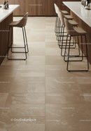 Contemporary Kitchen Bar Seating with Beige Leather Chairs and Wooden Accents