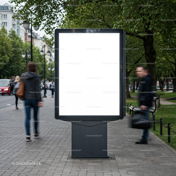 Blank urban billboard on a busy city sidewalk JPG Mockup Image