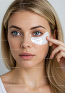 Young Woman with Under Eye Patch Performing Skin Care Treatment