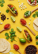 Fresh Ingredients for Mexican Tacos on Yellow Background