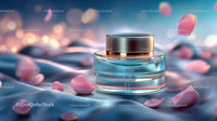 Elegant Glass Jar of Skincare with Pink Petals on Soft Fabric