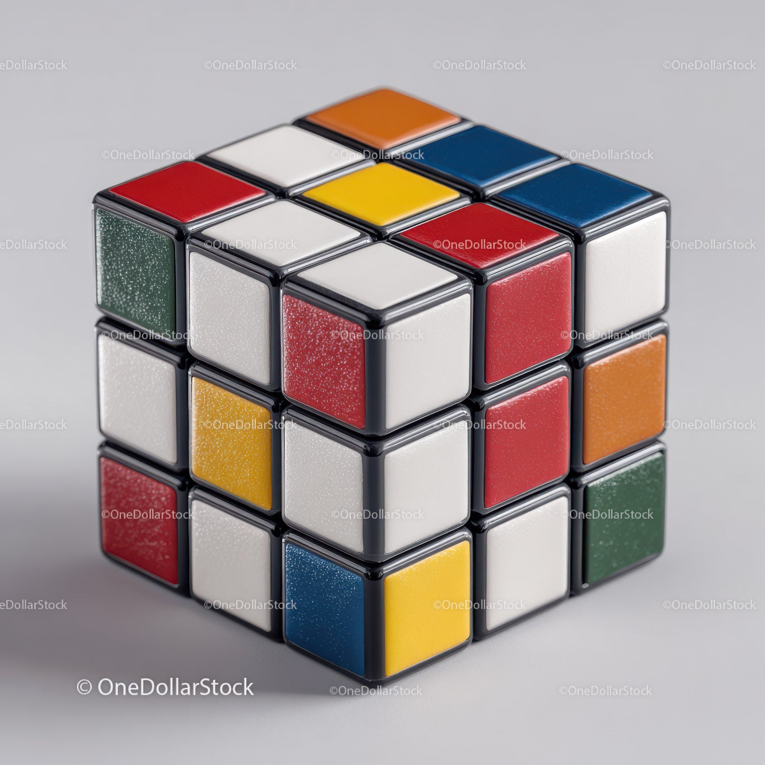Colorful Rubik's Cube with Vibrant Red, Blue, Green, Yellow, and White Colors