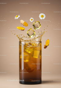 Fresh Turmeric Iced Tea with Chamomile Flowers Splash