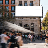 Crowded Urban Square with Large Blank Billboard and Movement