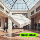 editable PSD mockup for Box levitating in a museum