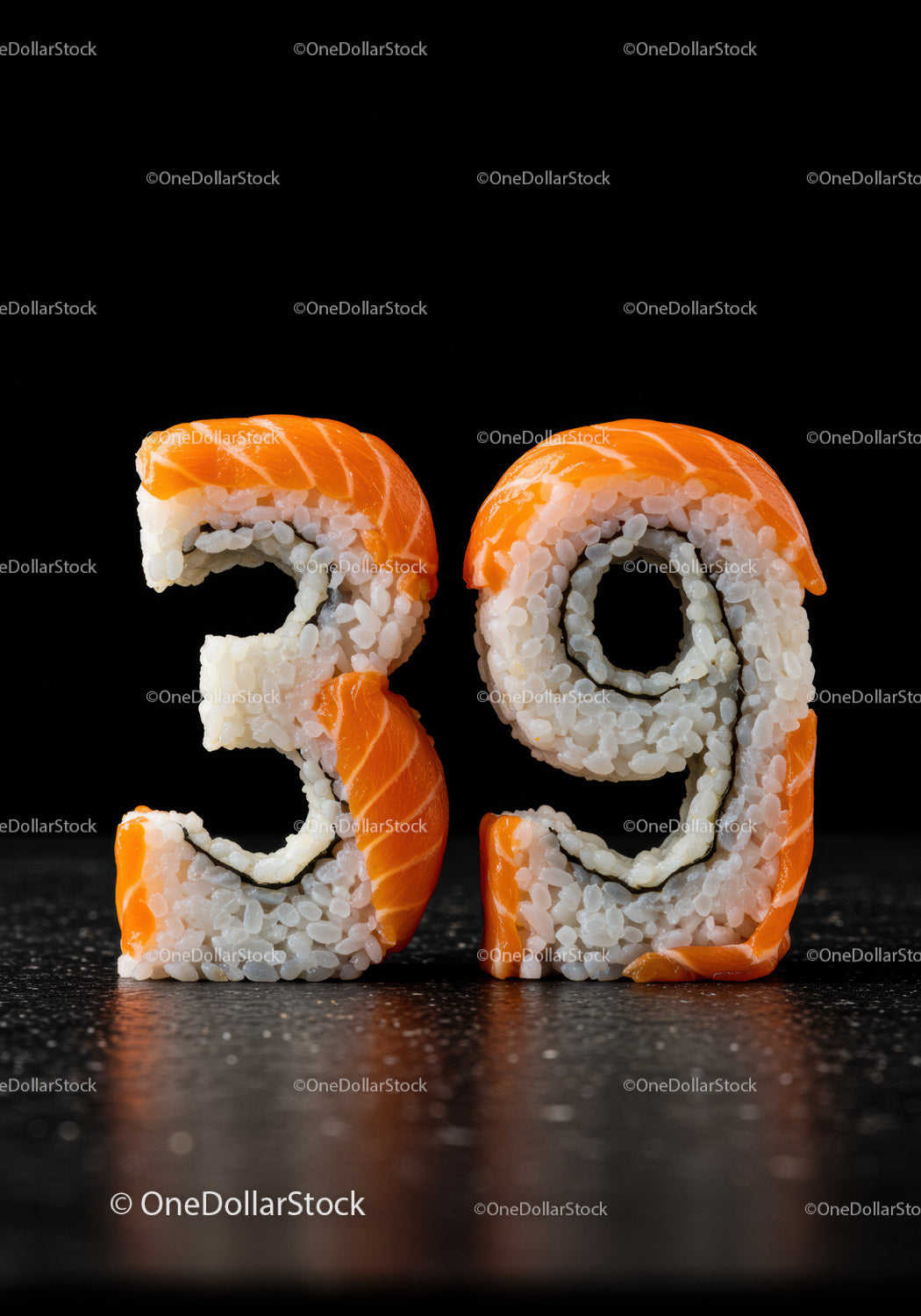 Numer 39 wykonany ze świeżych rolek sushi z łososiem