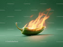 Green Chili Pepper with Fire Effect for Spicy Food or Heat Symbol