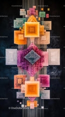Vibrant Geometric Wall Art Installation with Bright Colors