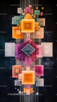 Vibrant Geometric Wall Art Installation with Bright Colors
