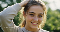 Young Woman Smiling Outdoors with Natural Beauty and Sunshine