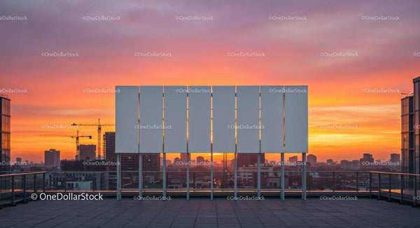 Urban Rooftop Scene with Sunset Sky and City Skyline JPG Mockup Image