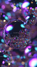 Vibrant Iridescent Bubbles and Glitter in a Colorful Light Scene