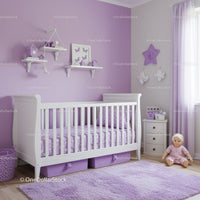 Cute Baby Nursery with White Bed and Purple Decor