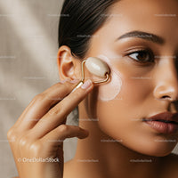 Close-up of a Woman Using Jade Roller for Skin Rejuvenation