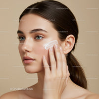 Young Woman Applying Moisturizer for Flawless Skin in Skincare Routine