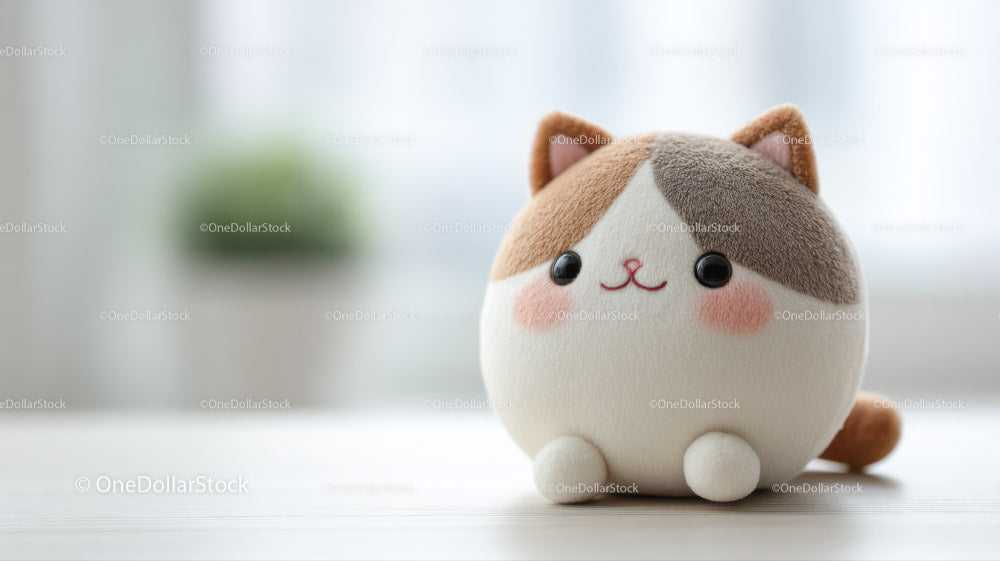 Cute Round Plush Cat Toy with Big Eyes for Kids and Home Decor