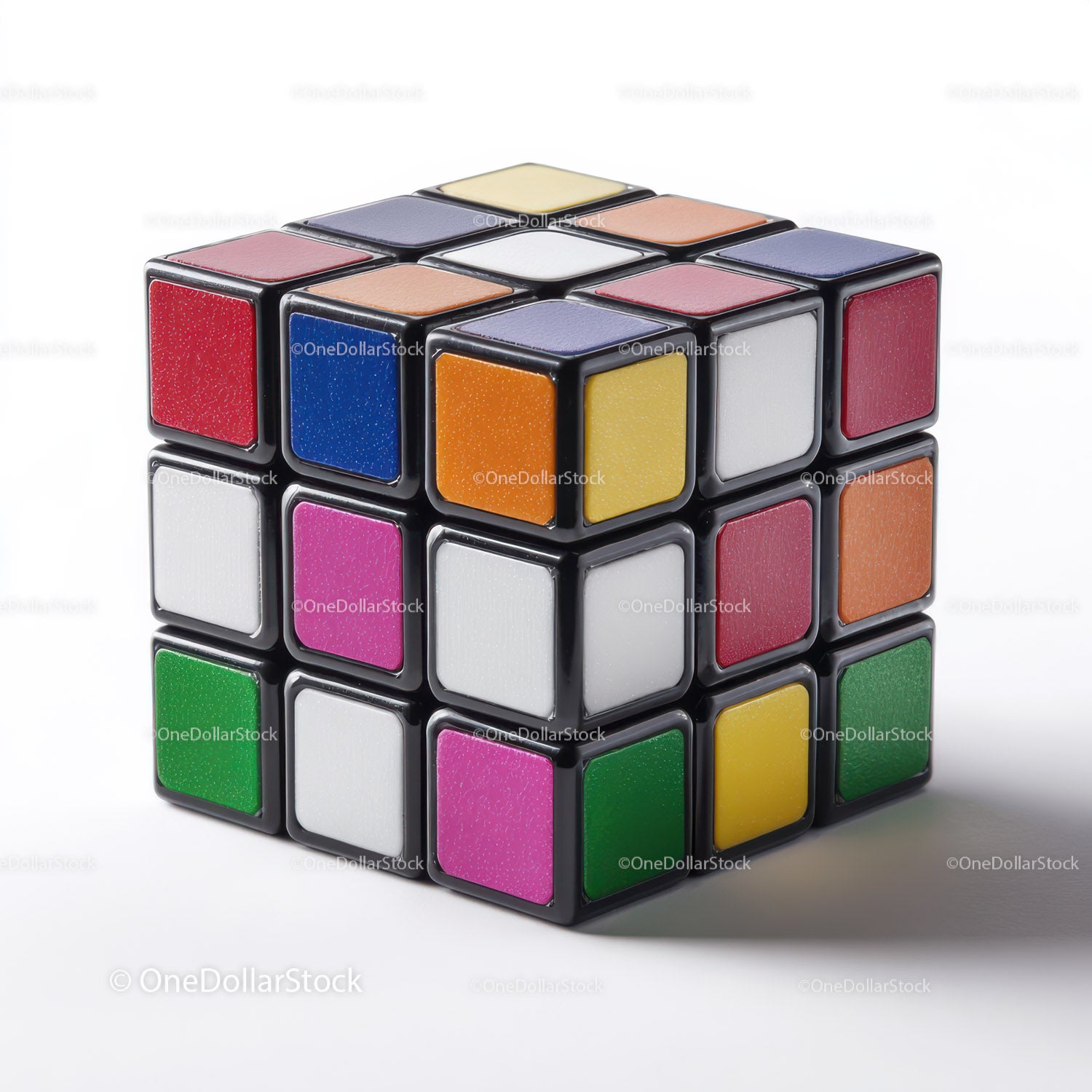 Colorful Rubik's Cube with Vibrant Red, Blue, Green, Yellow, and White Colors