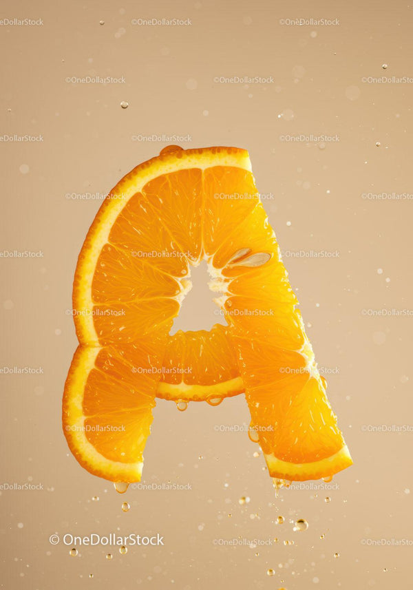 Fresh orange slice shaped as vitamin A symbol