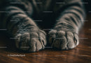 Close Up of Relaxed Cat's Paws on Wooden Floor