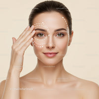 Female Woman Receiving Facial Skincare Treatment with Visual Markings