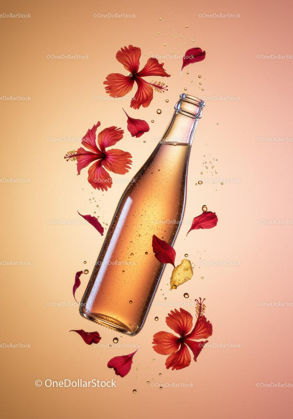 Refreshing Hibiscus Drink in Clear Glass Bottle