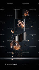 Creative Concept of Floating Copper Skulls with Exploding Ice Cubes