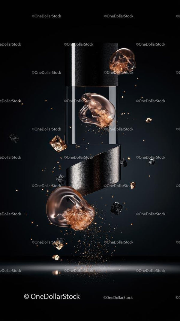 Creative Concept of Floating Copper Skulls with Exploding Ice Cubes