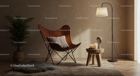Cozy corner with leather chair and warm lighting