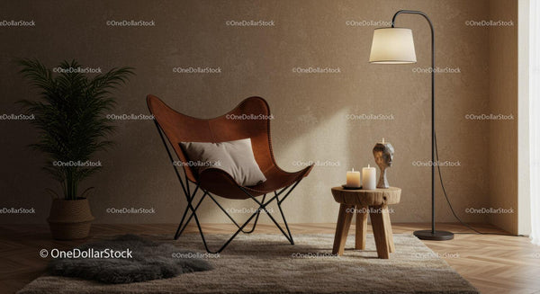 Cozy corner with leather chair and warm lighting