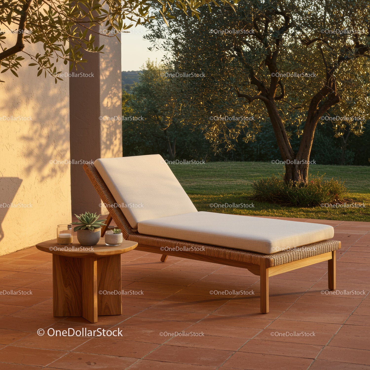 Elegancki fotel ogrodowy z beżową poduszką w kolorze Garden Sunrise