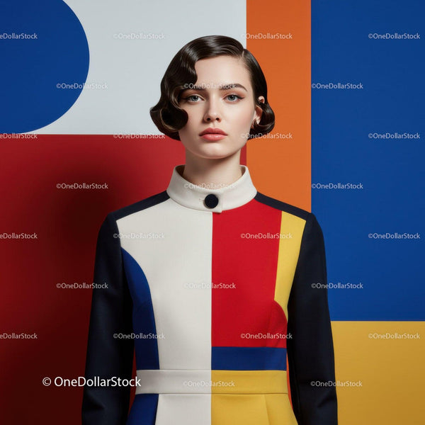 Woman Wearing Colorful Geometric Pattern Dress
