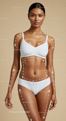 Young Woman in Athletic Wear with Confident Pose on Beige Background