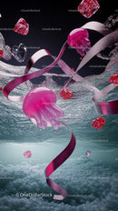 Vivid Pink Jellyfish and Sparkling Diamonds in Surreal Underwater Scene
