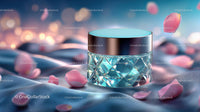 Luxury Cosmetic Jar Surrounded by Delicate Rose Petals