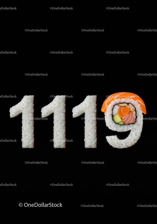 Kreatywne liczby sushi tworzące 1119 na czarnym tle