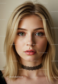 Portrait of a Young Woman with Blonde Hair and Green Eyes
