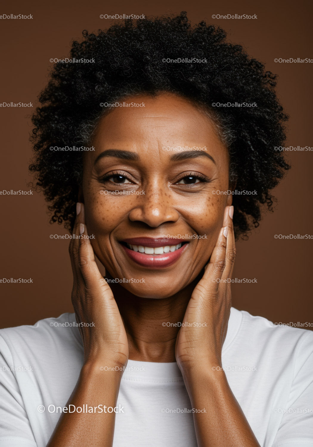 Portrait of Smiling African American Woman with Short Curly Hair