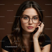Portrait of young woman with glasses featuring elegant style and confidence