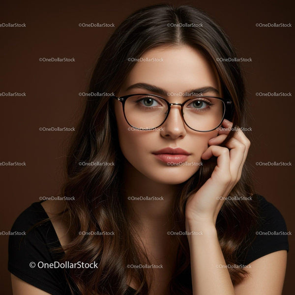 Portrait of young woman with glasses featuring elegant style and confidence