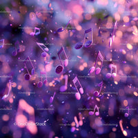 Colorful Floating Musical Notes in Purple Digital Art Scene
