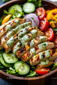 Grilled Chicken Salad with Fresh Vegetables and Herb Dressing