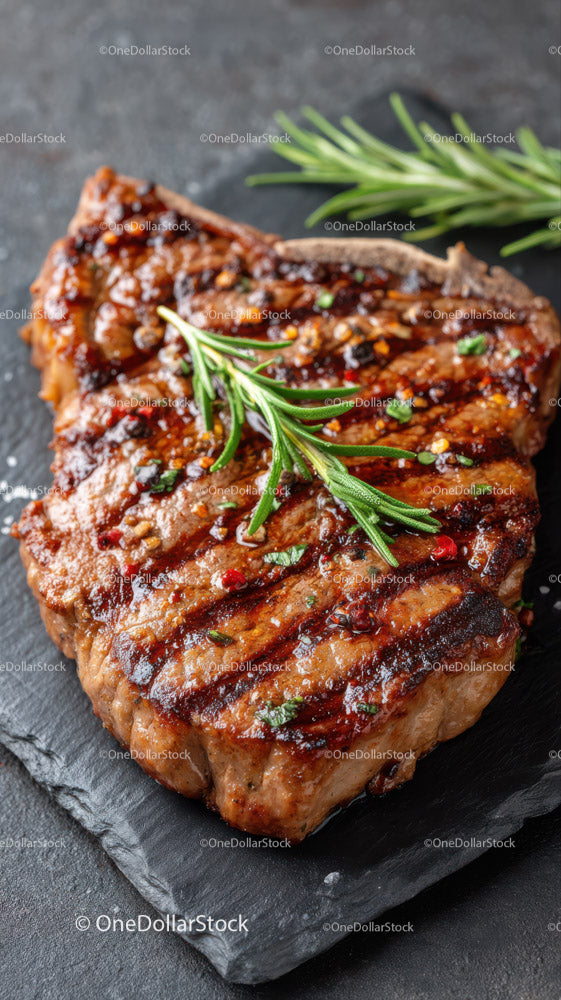 Juicy Grilled Steak with Rosemary on Slate for Gourmet Dining