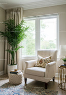Bright and Cozy Living Room with Green Houseplant and Armchair