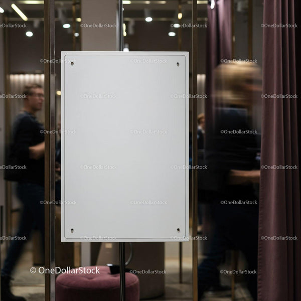 Blank White Signboard in Stylish Indoor Setting JPG Mockup Image